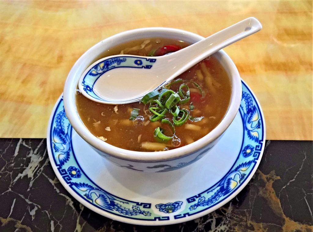 soup, consommé cup, chinese sour spicy soup